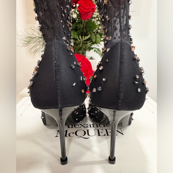 Alexander McQueen Crystal Embellished Mesh 90mm Stiletto Boots - Picture 9 of 14